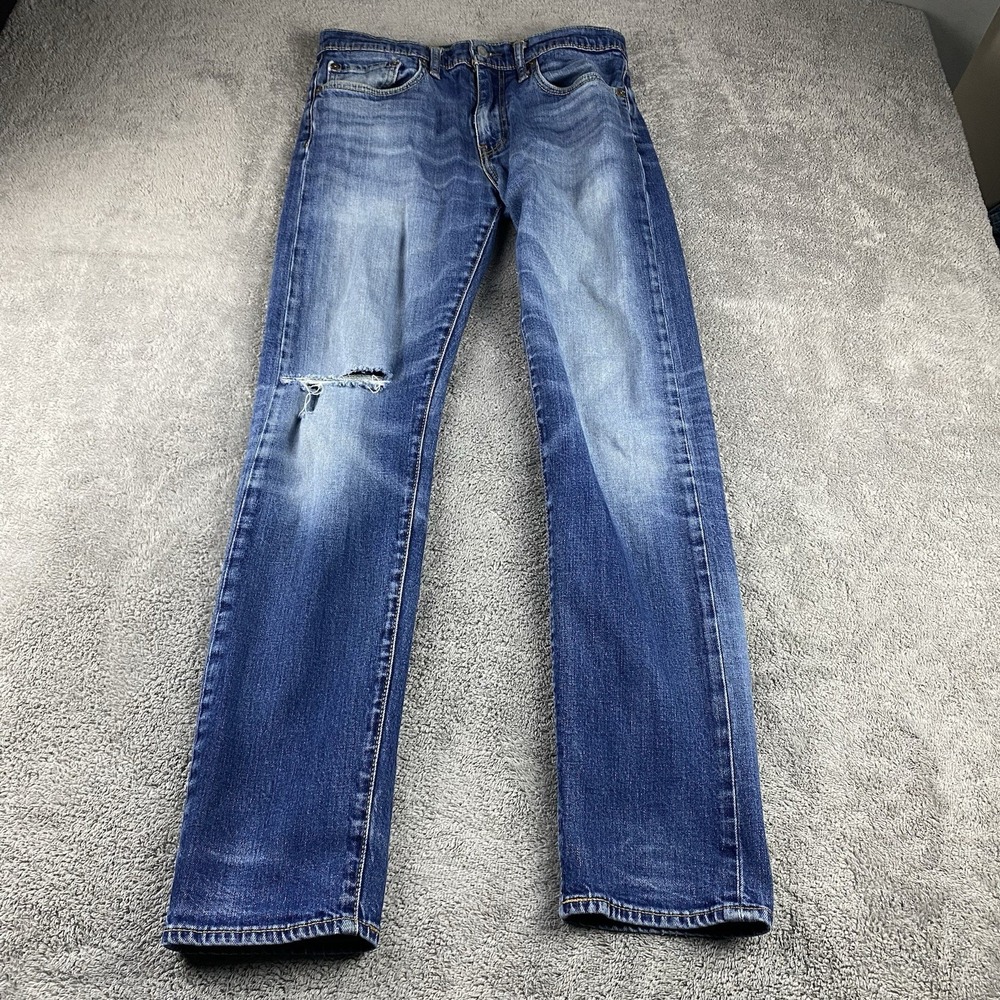 Levis 502 Straight Jeans Mens 31x30 Blue‎ Medium Wash Distressed